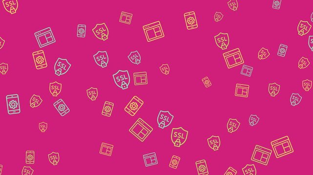 A scattered pattern of SSL security icons on a magenta background