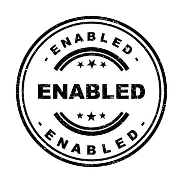 Black round stamp icon with the word enabled written in a vintage style font isolated on transparent background