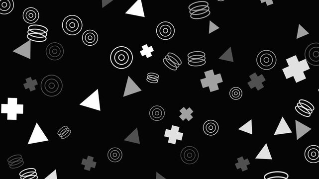 Monochrome abstract pattern of geometric shapes and outlines