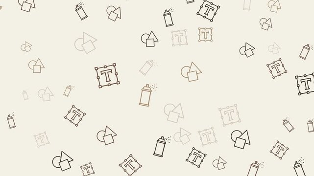 Pattern of graphic design icons spray cans text boxes and shapes