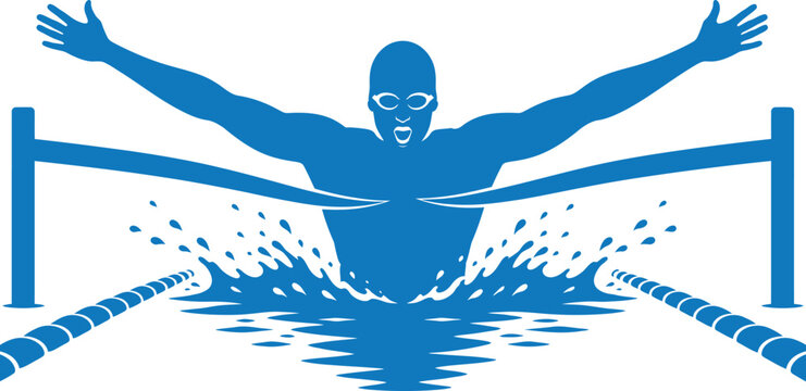 Swimmer diving into pool with arms extended and water splashing around