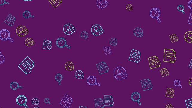 Seamless pattern of outline icons on a purple background