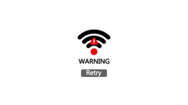 Wi fi connection error warning with retry button animation for network connectivity issues wifi internet