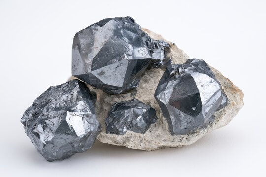 Macro shot of tungsten ore mineral in rough stone on white backdrop