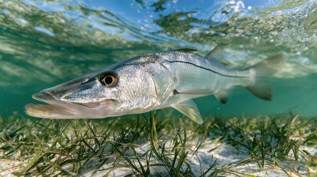 Marine life portrait: snook fish in calm turquoise coastal waters