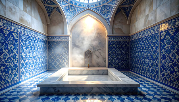 Ottoman Turkish hammam look detailed and full of authentic historical reconstruction warm steamy aesthetic photography generative AI