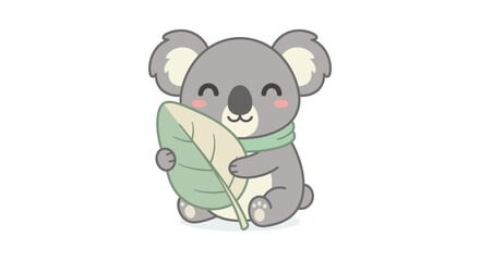 Obraz premium Cute Cartoon Koala Illustration Holding a Large Green Leaf for Nature Themed Design