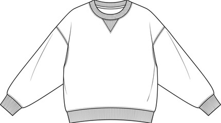 Black and white line art vector illustration of a blank crewneck sweatshirt for fashion design © MDKhademul