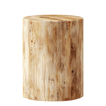 Wooden stump stool or product display podium isolated on white background, concept of nature decor and rustic furniture