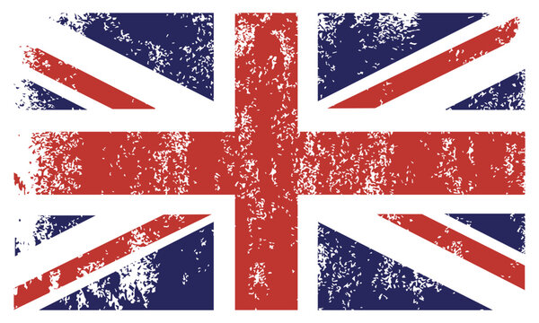 Grungy United Kingdom flag vector illustration with distressed texture isolated on a clean white background.