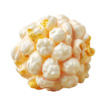 Closeup popcorn kernel cluster isolated on white background, concept of tasty snack food and crunchy treat depiction