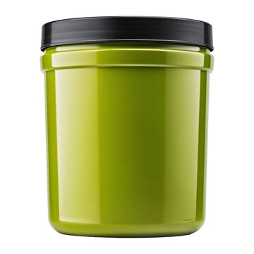 Sport nutrition like whey protein casein, bcaa, creatine green plastic jar isolated