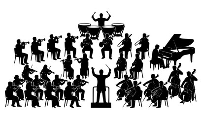 Symphony Orchestra Silhouette Vector with Conductor Leading Classical Music Ensemble Performance © MDShahinuddin