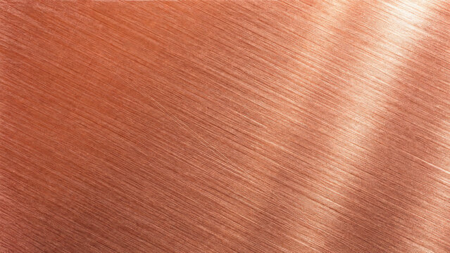 Brushed copper metal texture with diagonal light reflection and warm metallic generated using ai
