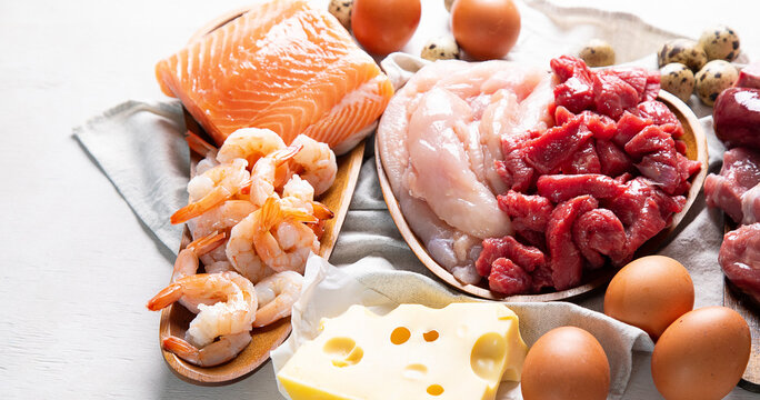 Assortment of raw meat: chicken, beef, veal. Carnivore diet.