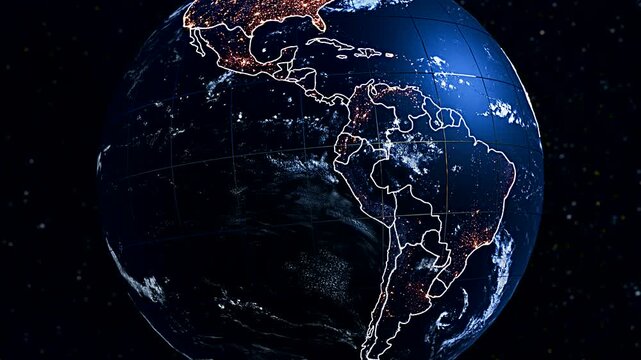 Dynamic 3D Planet Earth Animation Highlighting Brazil and South America Boundaries Widescreen