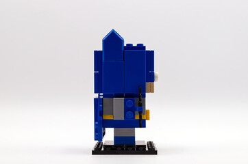 Fototapeta premium Bologna - Italy - July 30, 2026: Lego building block figurine of Batman, classic superhero character isolated on a white.