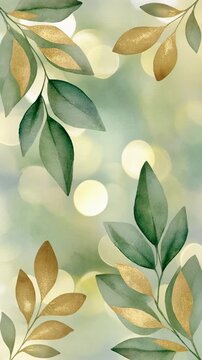 Elegant Watercolor Leaves with Golden Accents and Bokeh Generative AI