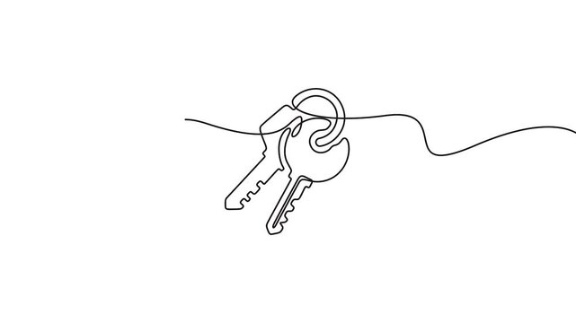 Key line art animation for security and house property concepts. Minimalist single line art key animation for security concepts.