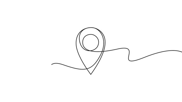Map pin location pointer continuous line drawing animation vector graphic. Animated continuous line drawing of a location pin for navigation and mapping concepts.