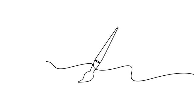 Paintbrush continuous line drawing animation of artistic design tools vector. Animated continuous line drawing of a paintbrush for creative and artistic concepts.