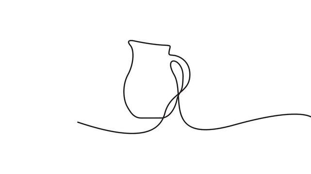 Water pitcher continuous line drawing animation for kitchen and beverage concepts. Water pitcher line art animation for kitchen and drink concepts.