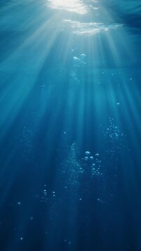 Sun Rays and Bubbles in Deep Blue Ocean Generative AI