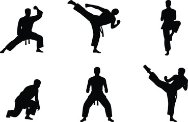 Black silhouette collection of martial arts experts performing karate techniques © Canvas 71