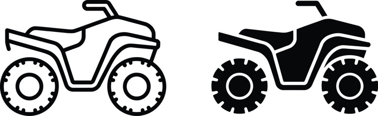 ATV quad bike icons featuring line and glyph vector styles for off road vehicles, adventure sports, recreation, transportation, and outdoor activities © Komola