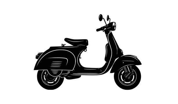 Old Retro Scooter Black Silhouette Vector Classic Two Wheeler Illustration