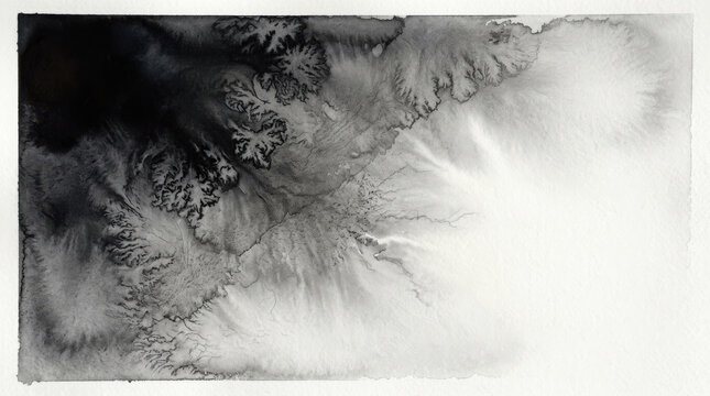 Abstract and watercolor painting with ink wash texture and bleeding generated using ai
