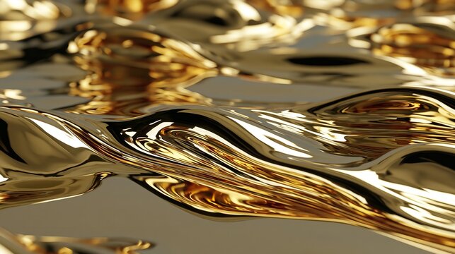 Liquid Gold Abstract Background with Smooth Ripples and Reflections
