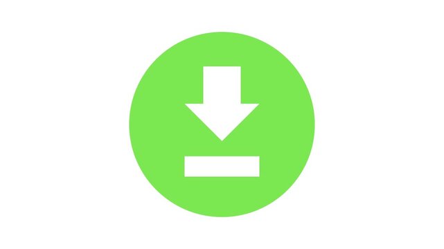 A vibrant green circular icon with a white downward arrow, symbolizing digital download, file transfer, and data acquisition for modern user interfaces and web applications