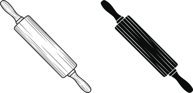 Wooden rolling pin vector set for baking kitchen utensils cooking pastry dough preparation bakery logo design elements
