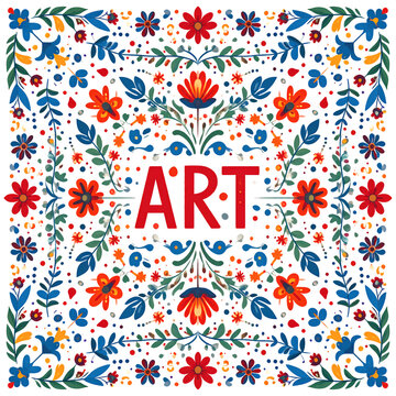Folk art word design on textured background evokes a joyful traditional simple charming decorative mood generative AI