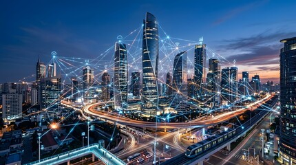 Obraz premium Futuristic smart city network and digital connectivity concept