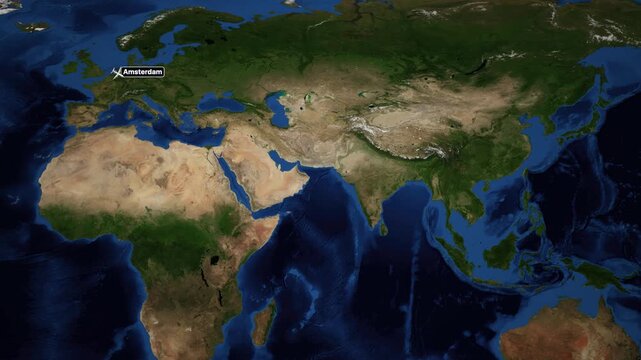 Animated Flight Route Map from Amsterdam to Manila Across the Globe