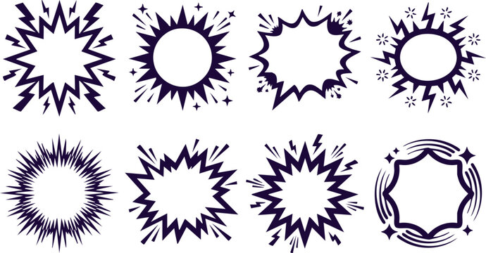Comic book style explosive speech bubble vector graphic design collection set