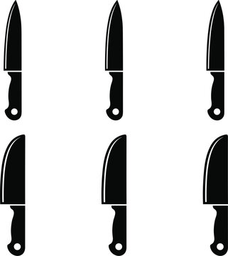 Set of professional chef kitchen knives black shape icons for restaurant cooking food preparation catering menu design