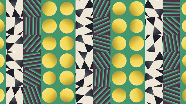 Seamless abstract pattern loop in maroon, green, cream - contemporary animated 4K motion background for video editing, social media and presentation