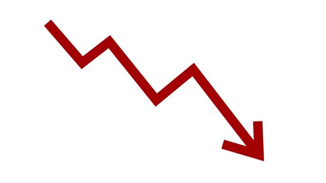 Down fall red arrow graph falling down concept animation of loss market crash transparent background.