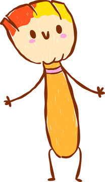 Back to School Supply Paintbrush Cartoon Character Hand Drawn