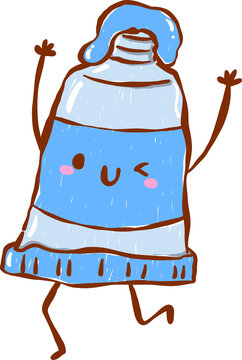 Back to School Supply Paint Tube Blue Cartoon Character Hand Drawn