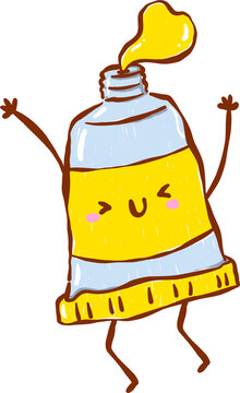 Back to School Supply Paint Tube Yellow Cartoon Character Hand Drawn