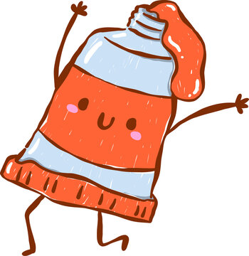 Back to School Supply Paint Tube Red Cartoon Character Hand Drawn