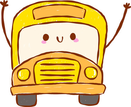 Back to School Supply School Bus Cartoon Character Hand Drawn