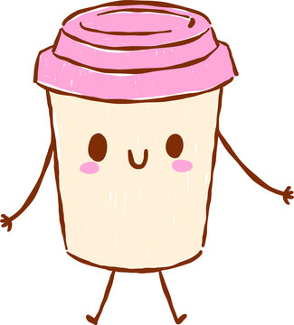 Back to School Supply Coffee Cup Cartoon Character Hand Drawn