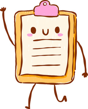 Back to School Supply Clipboard Cartoon Character Hand Drawn