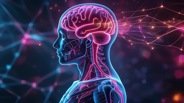 Futuristic Digital Human Brain and Nervous System Illustration
