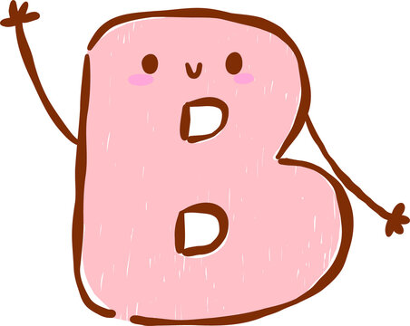 Back to School Supply Letter B Cartoon Character Hand Drawn